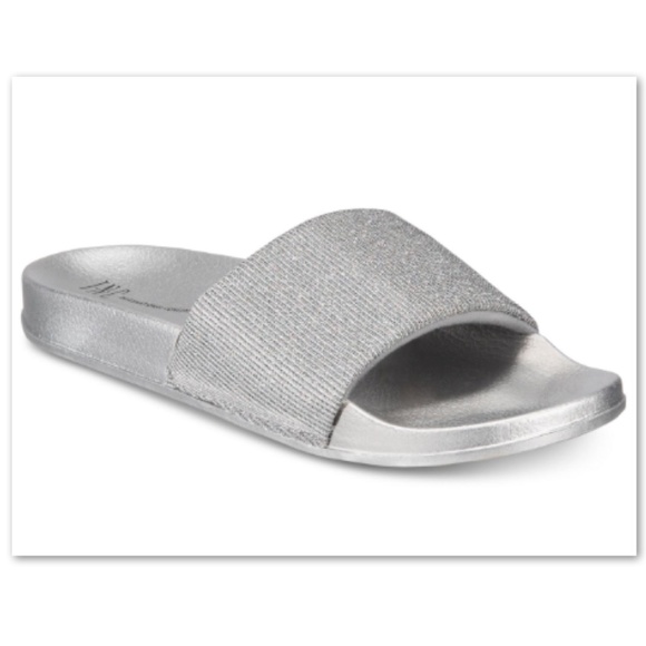 INC International Concepts Shoes - INC Macy's Silver Metallic Slide Slippers NWT!